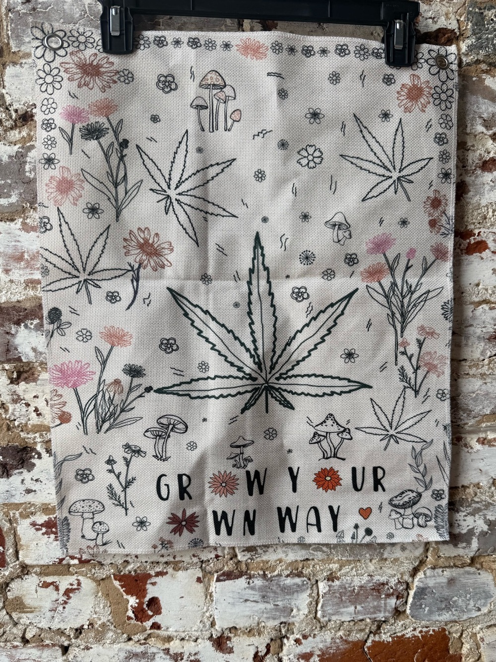 Grow Your Own Way Floral Cannabis Leaf Wall Tapestry - White & Green